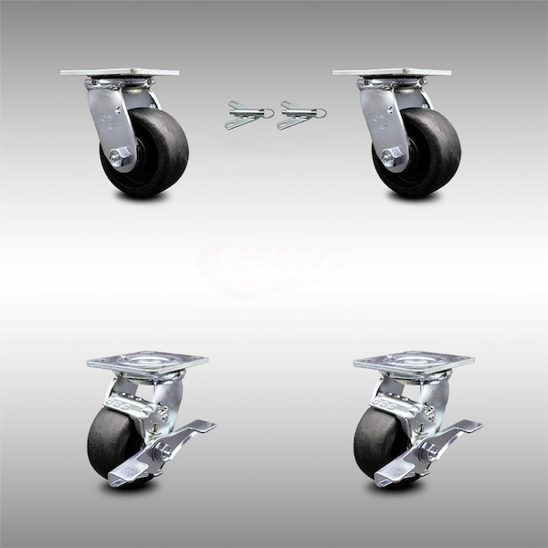 4 Inch SS Glass Filled Nylon Caster Set with Ball Bearings 2 Swivel Lock 2 Brake